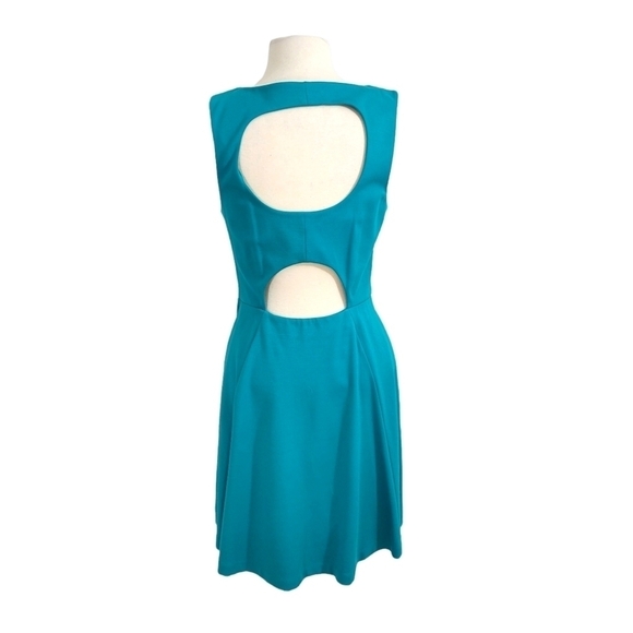 Express Teal Cutout Back Fit & Flare Dress - Picture 3 of 6